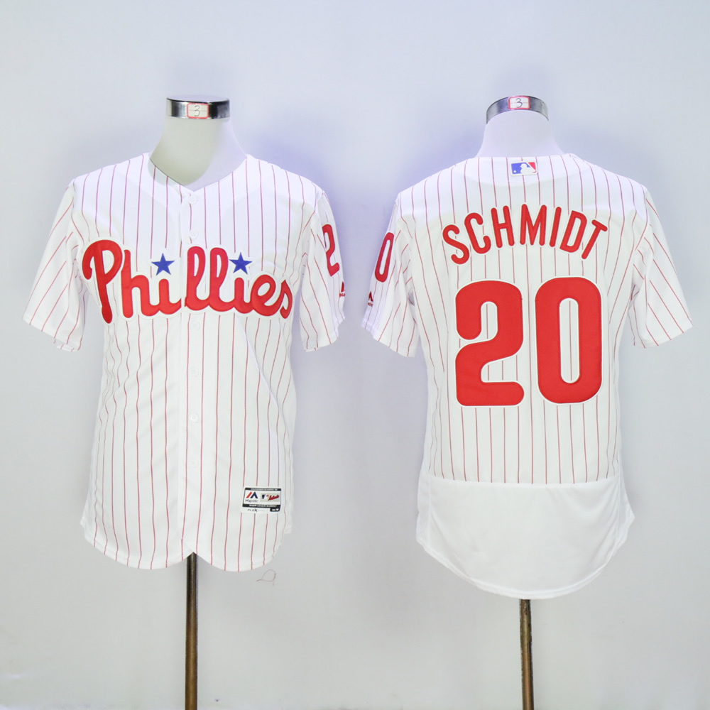 Men Philadelphia Phillies #20 Schmidt White Throwback MLB Jerseys